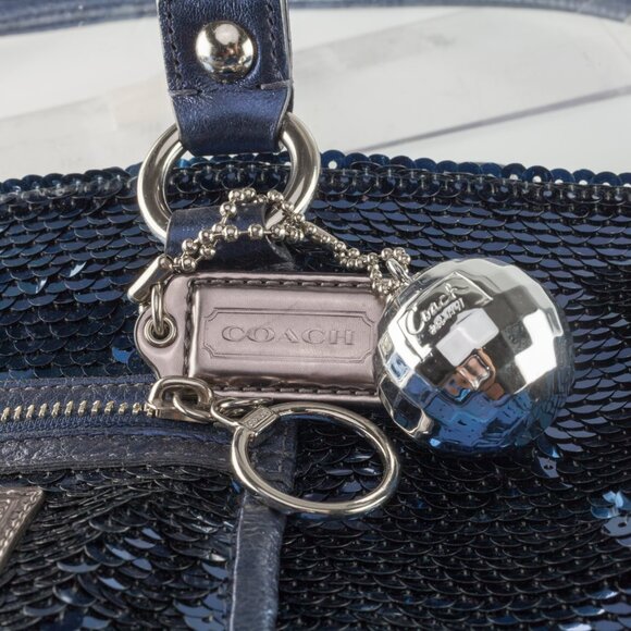 Coach Poppy Blue Sequin Spotlight Purse w/ Disco Ball Bag Charm XL - Picture 4 of 9